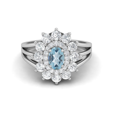 Art Deco Blue Topaz Halo Wedding Ring 925 Sterling Silver Shank Ring