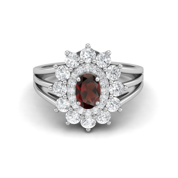 925 Sterling Silver Garnet Wedding Ring Women Halo Solitaire Ring