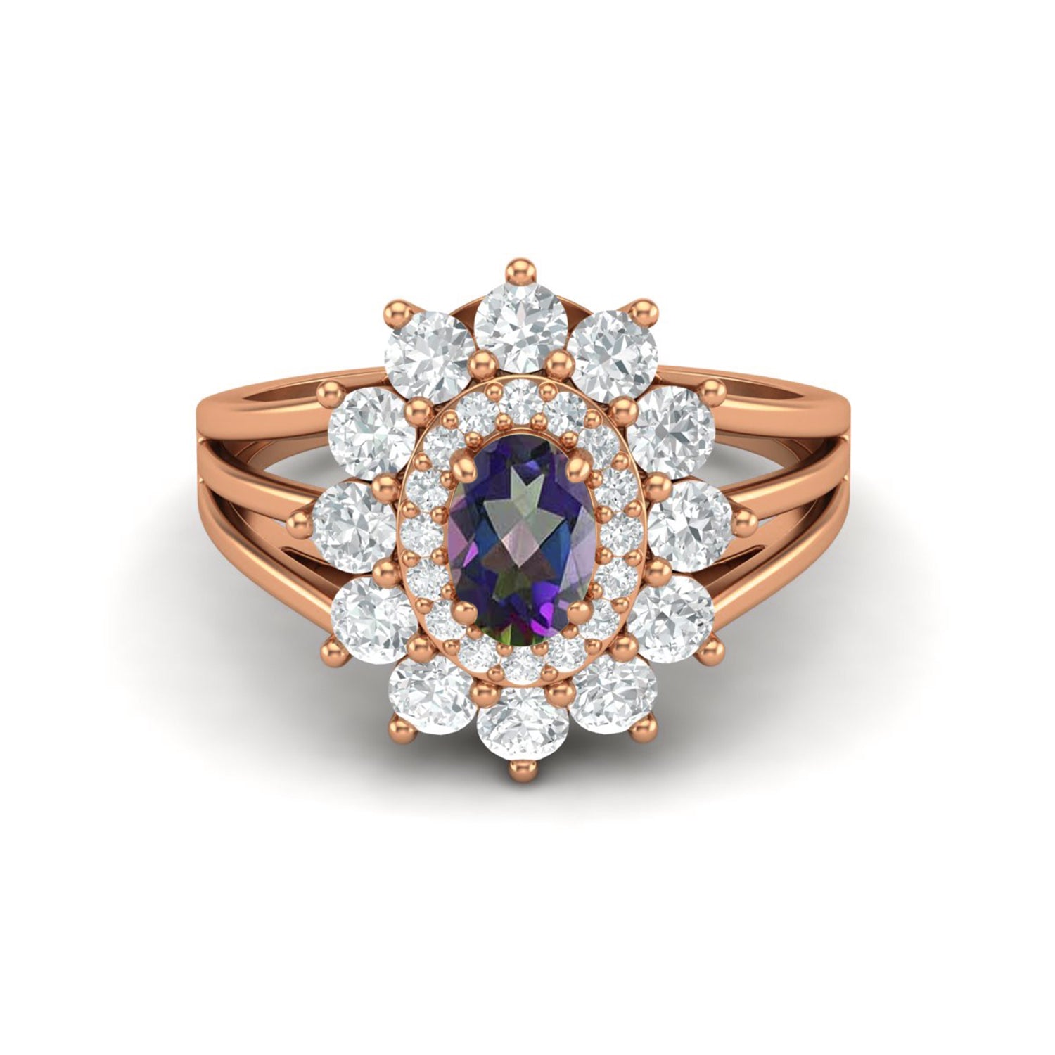Mystic Topaz Floral Halo Ring - Sterling Silver