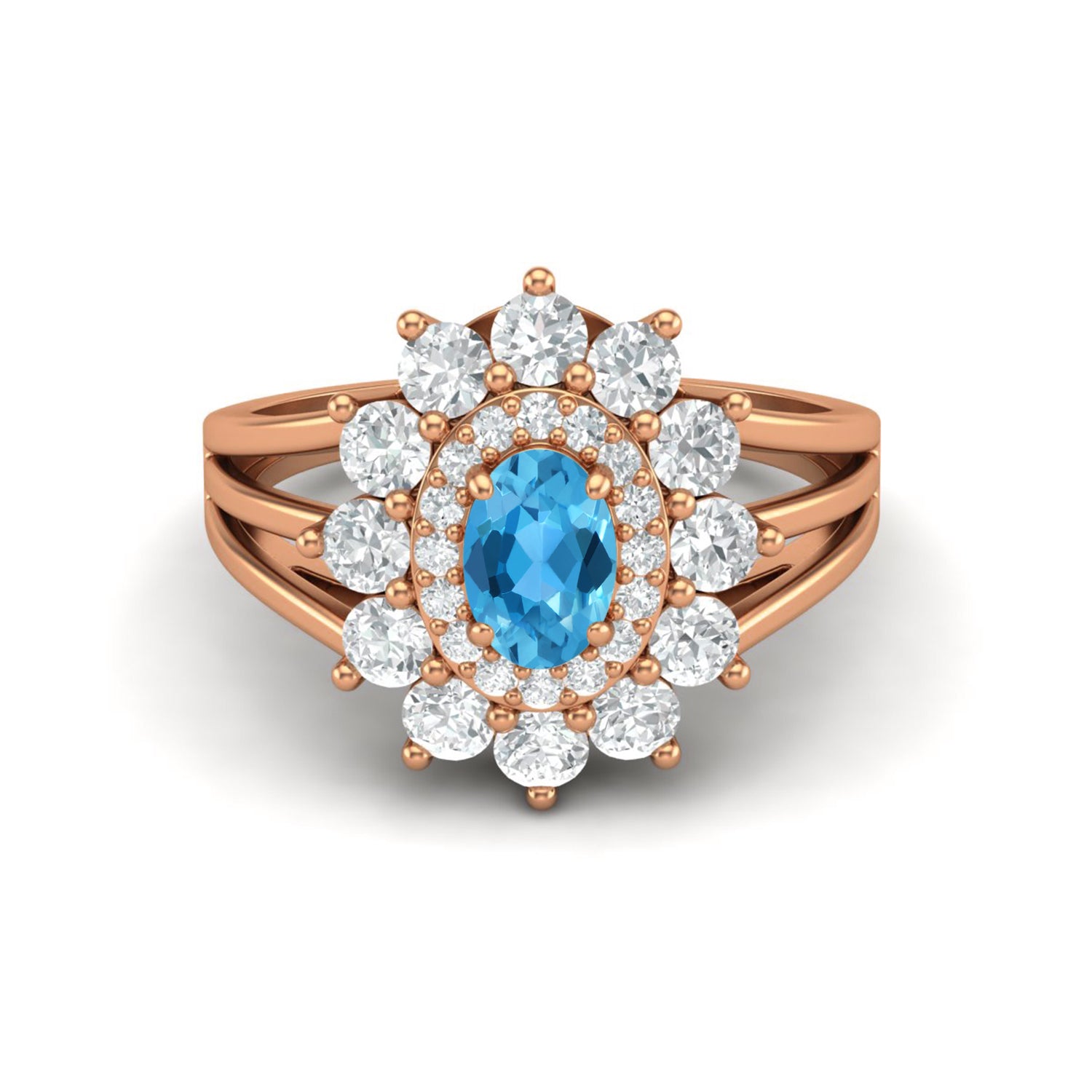 Swiss Blue Topaz Floral Halo Ring - Sterling Silver