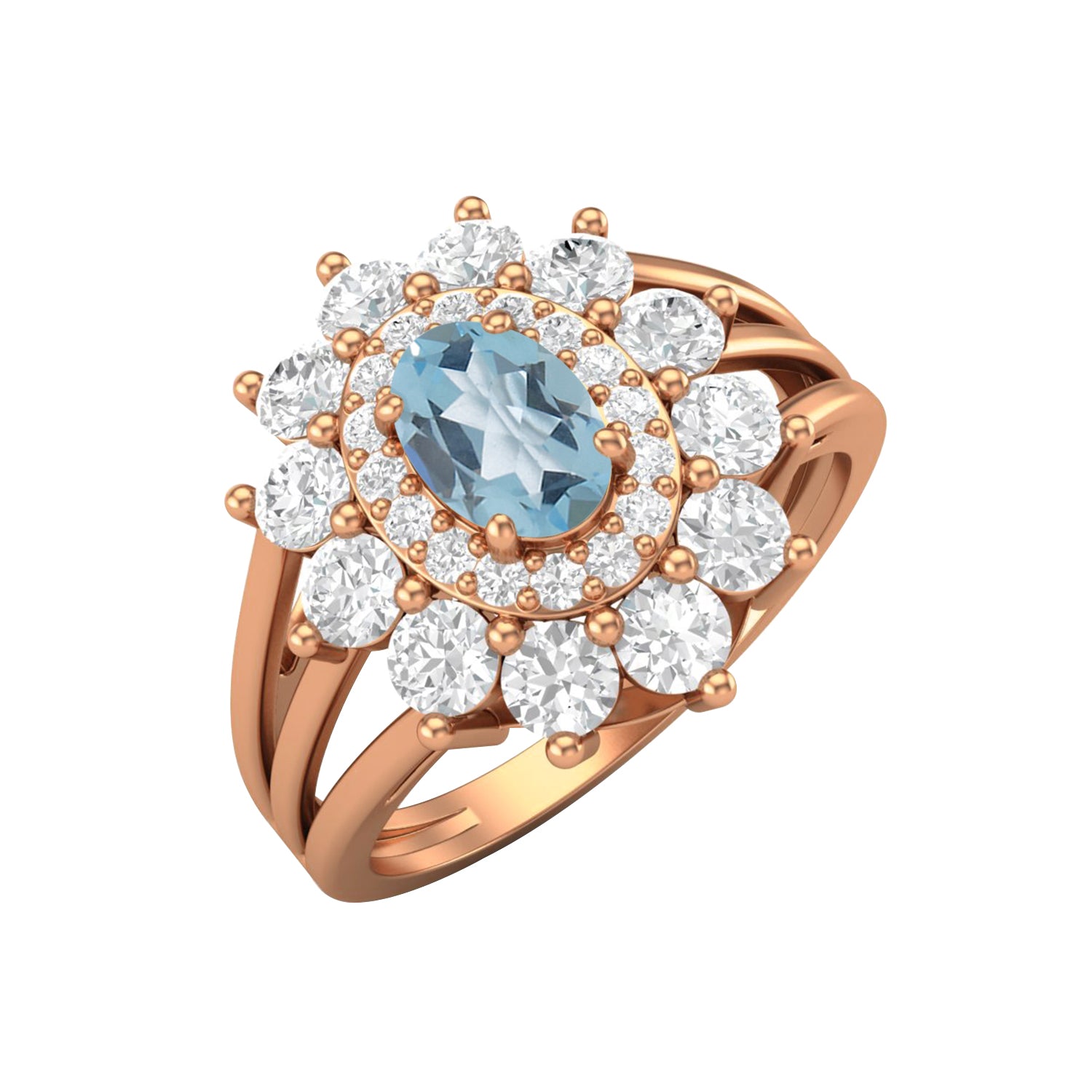 Blue Topaz Floral Halo Ring - Sterling Silver