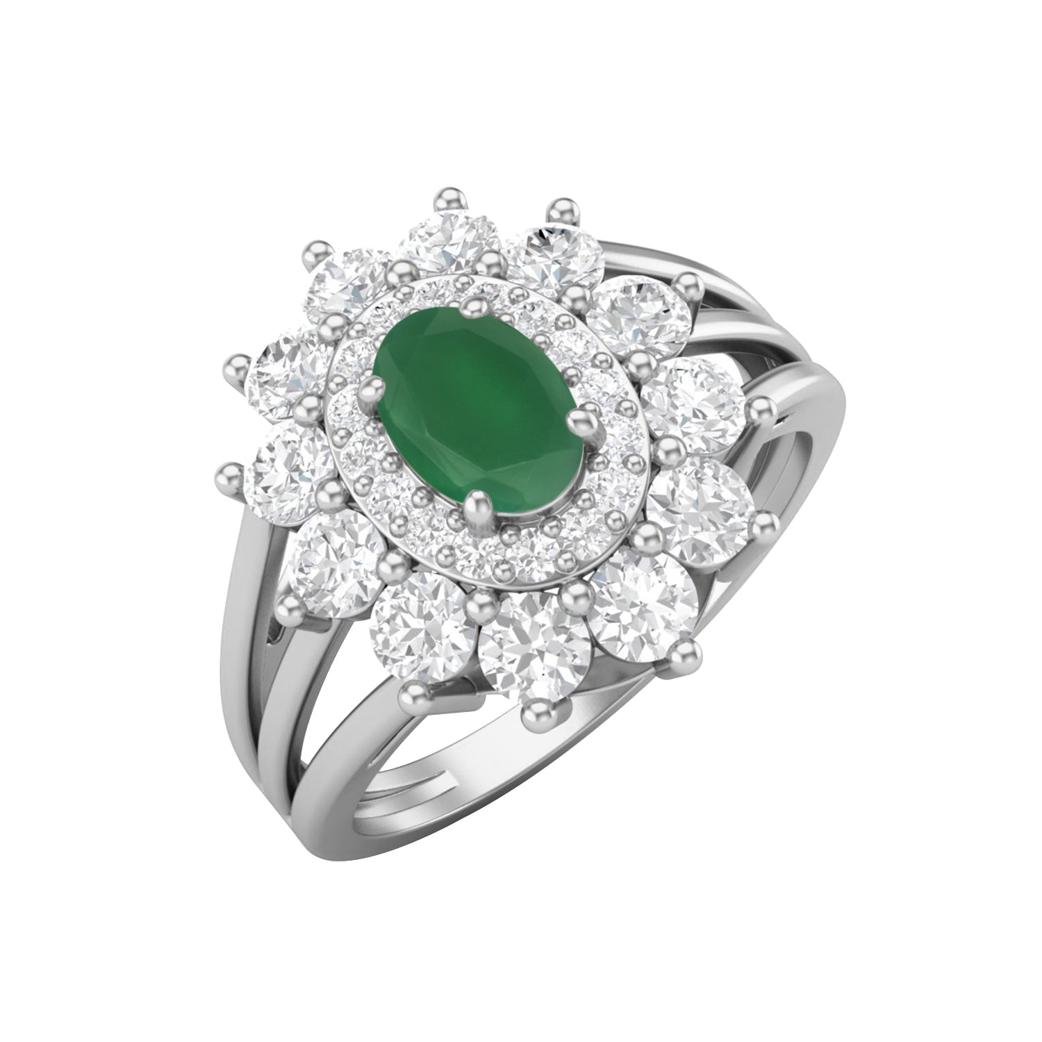 Green Onyx Floral Halo Ring - Sterling Silver