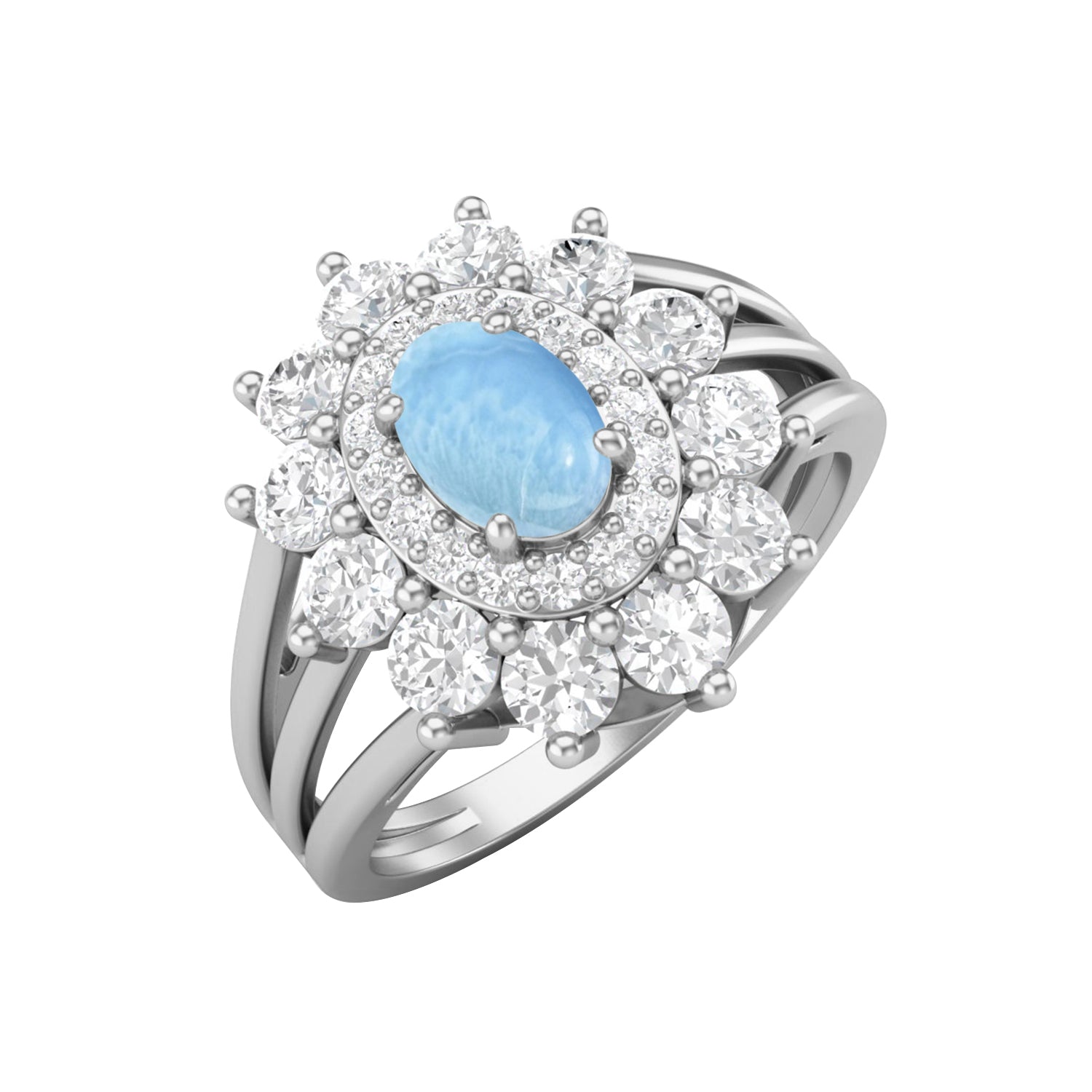 Larimar Floral Halo Ring - Sterling Silver