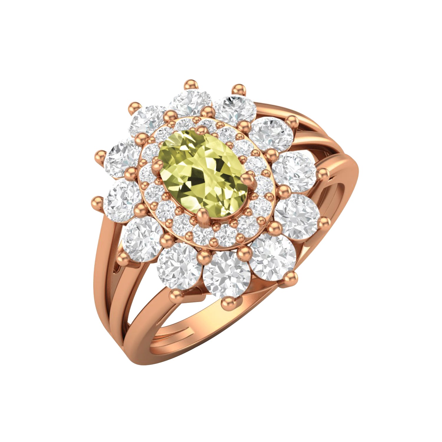 Anello nuziale con alone di quarzo limone in argento sterling 925, anello solitario unico