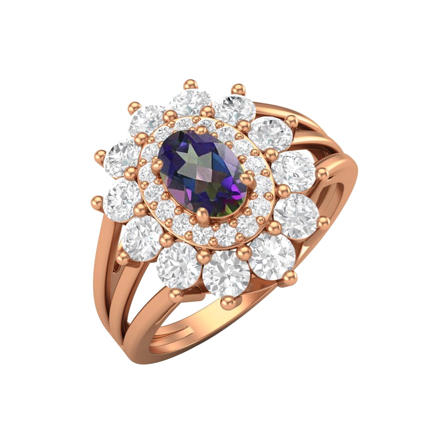 Mystic Topaz Floral Halo Ring - Sterling Silver