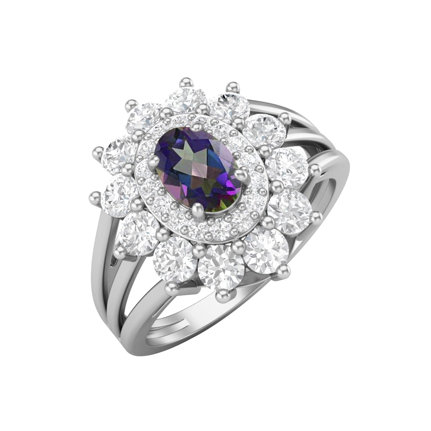 Mystic Topaz Floral Halo Ring - Sterling Silver