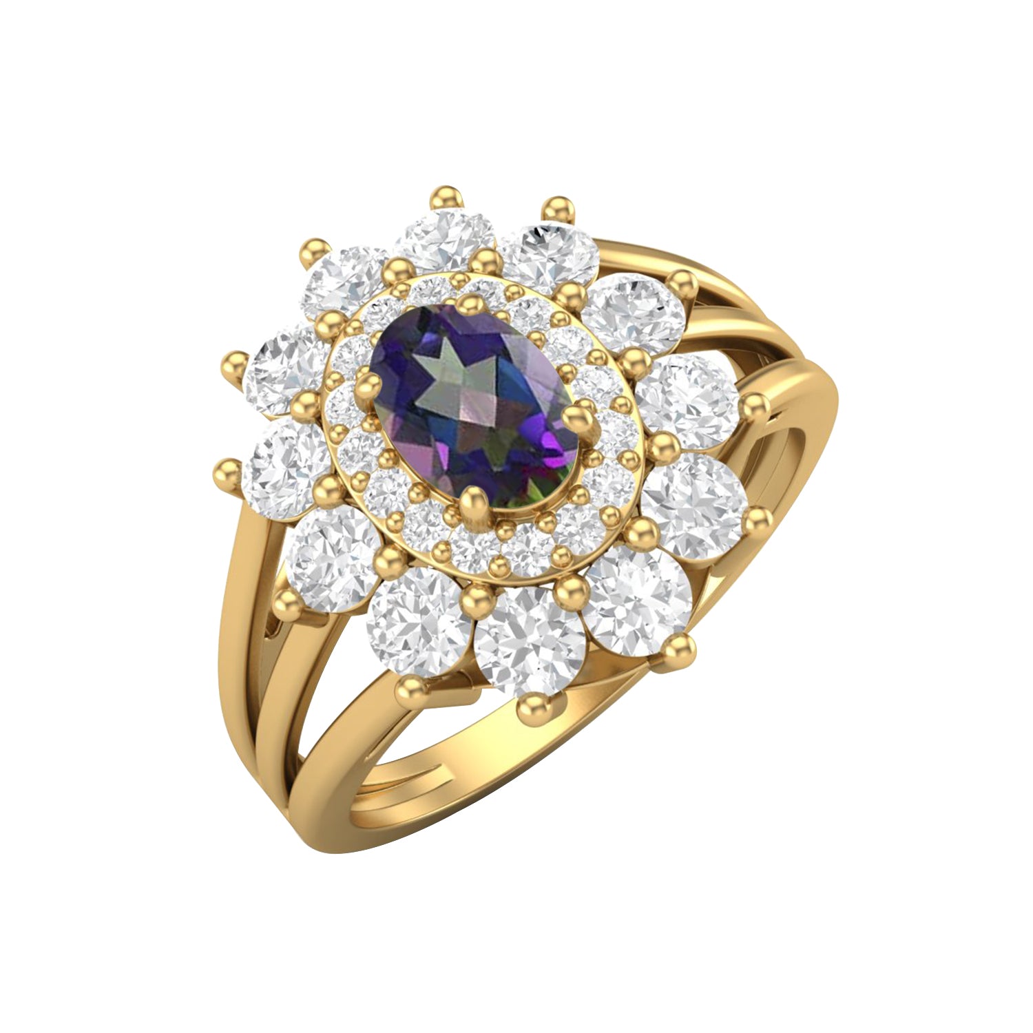 Mystic Topaz Floral Halo Ring - Sterling Silver