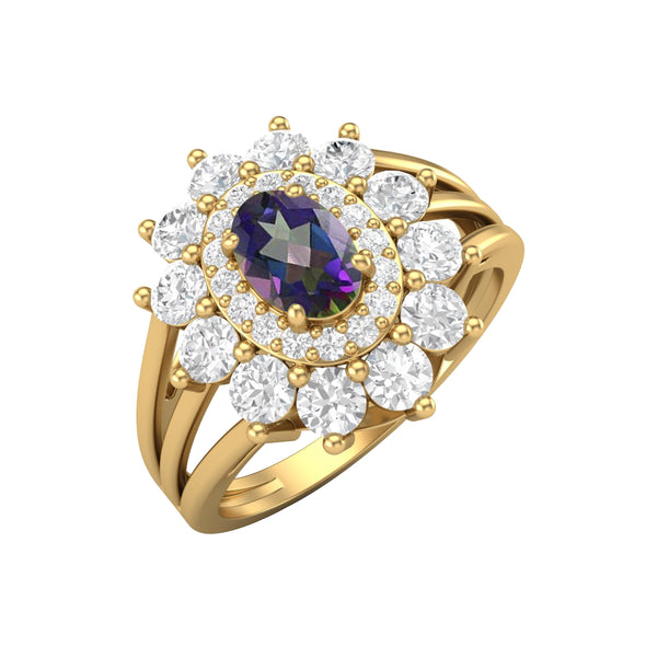 Oval Shaped Mystic Topaz Halo Engagement Ring 925 Silver Solitaire Ring