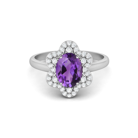 925 Sterling Silver Amethyst Oval Shaped Wedding Ring