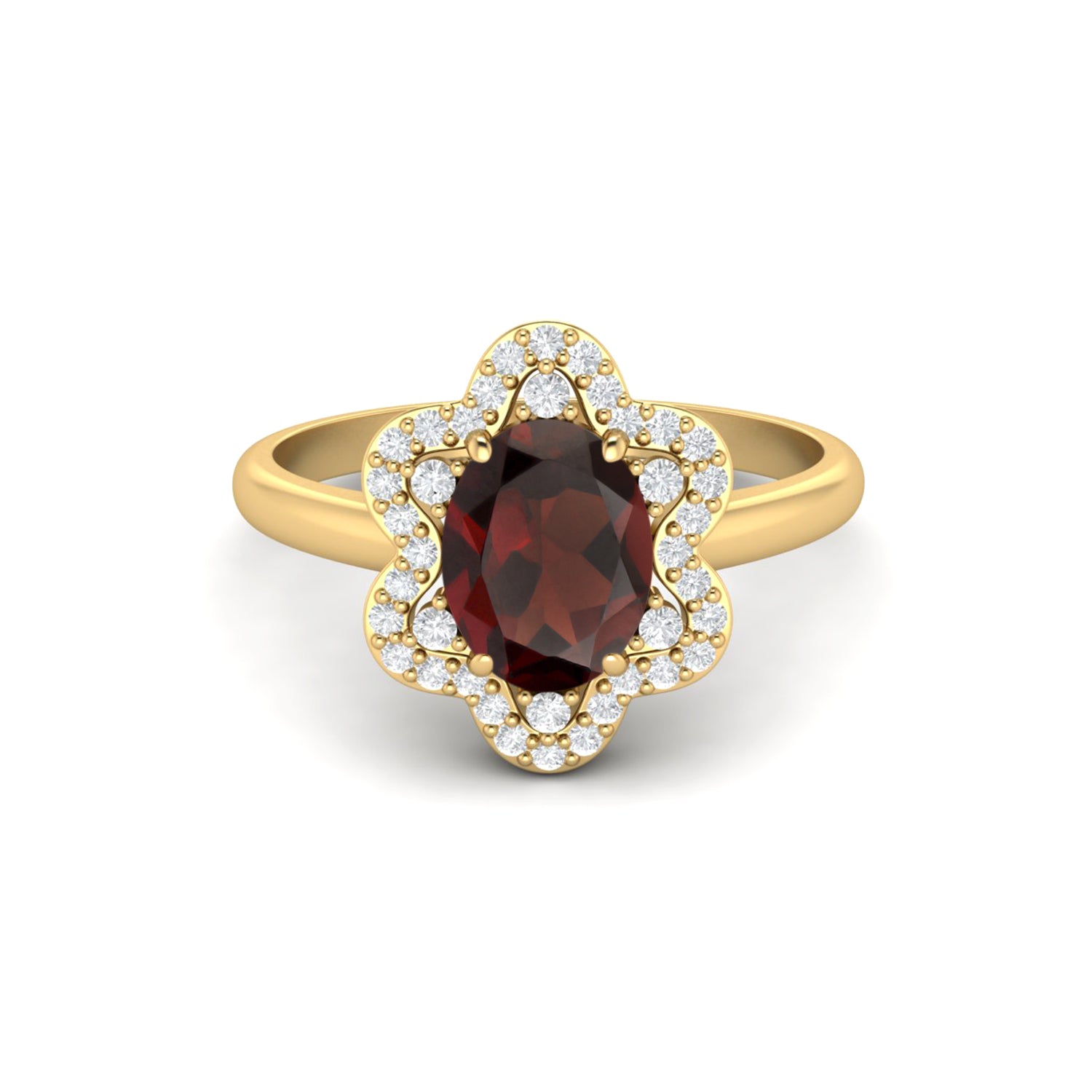 Garnet Oval Cut Floral Halo Ring – Sterling Silver