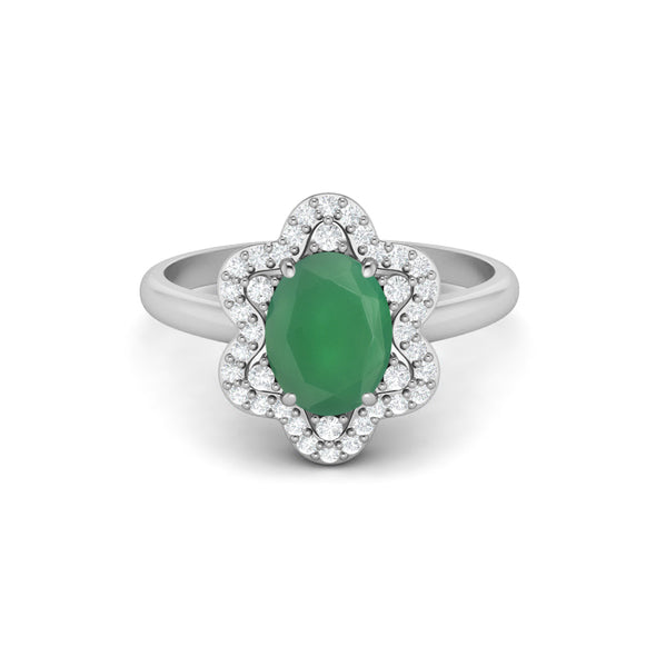 Oval Shaped Green Onyx Wedding 925 Sterling Silver Shank Ring