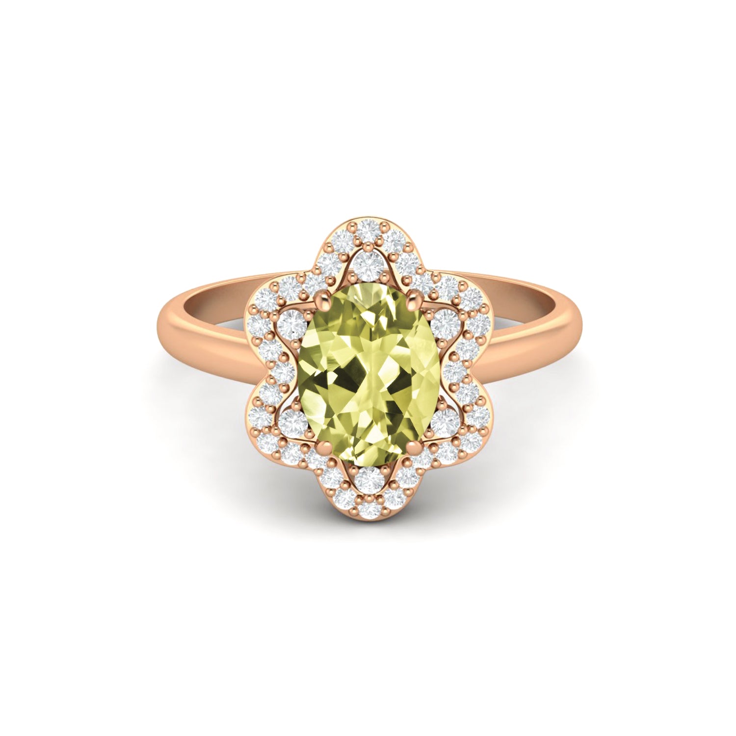 Lemon Quartz Halo Ring – Sterling Silver