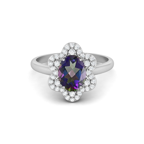 Bio Color Mystic Topaz Engagement Ring 925 Sterling Silver Bridal Ring