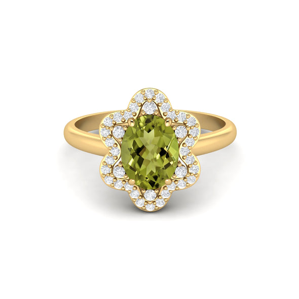 Art Deco Peridot Engagement Ring Vintage Bridal Wedding Ring