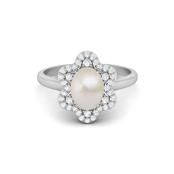 Natural Pearl Stone Wedding Ring 925 Sterling Silver Oval Shape Ring