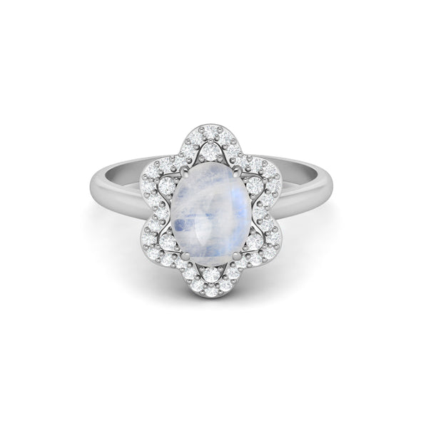 Rainbow Moonstone Wedding Ring For Women 925 Sterling Silver Oval Ring