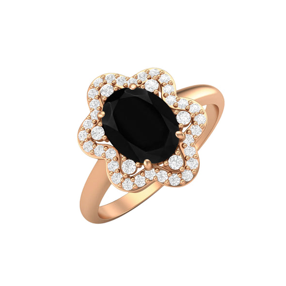 Oval Shaped Black Spinel Engagement Ring Black Color Stone Ring