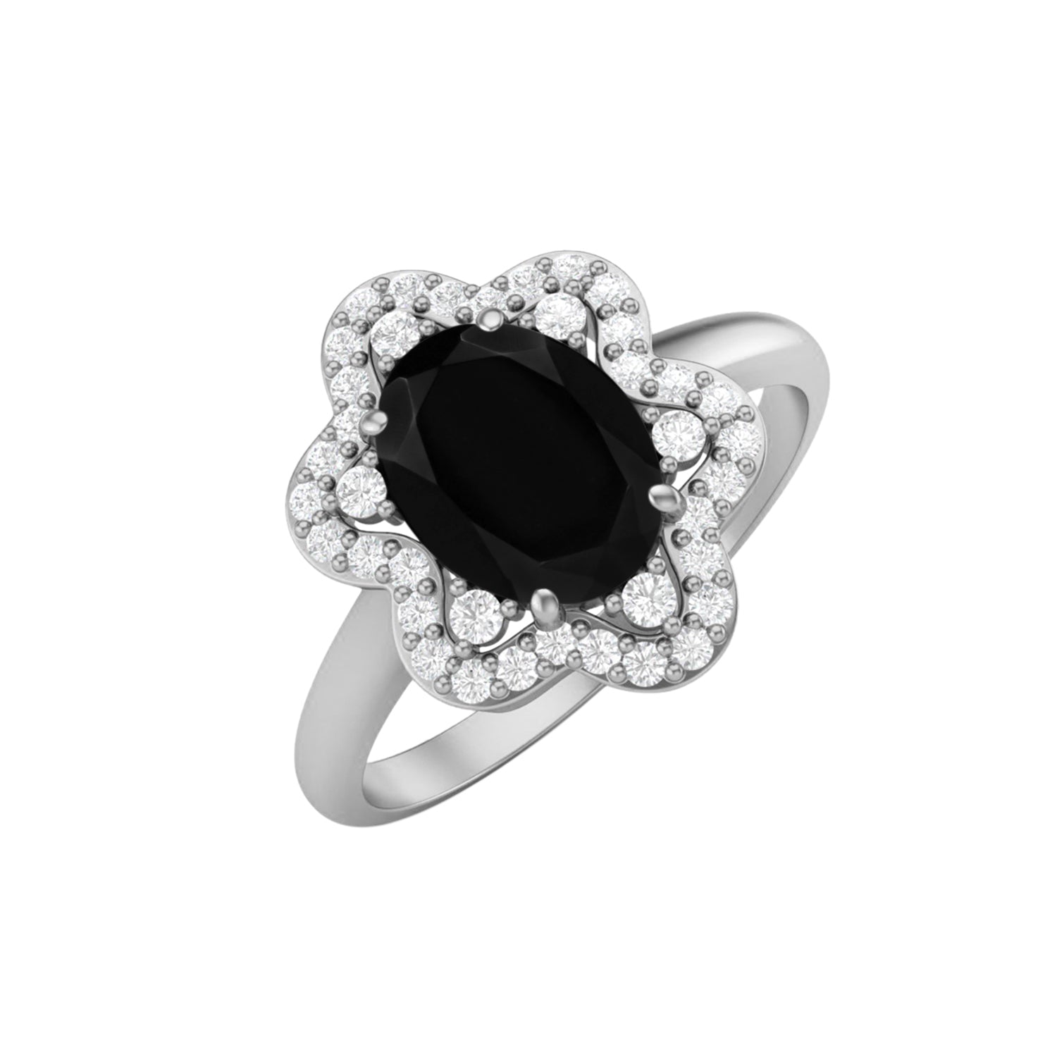 Black Spinel Solitaire Halo Ring – Sterling Silver