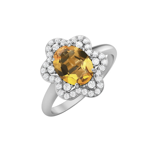 Oval Shaped Citrine Wedding Ring 925 Sterling Silver Ring