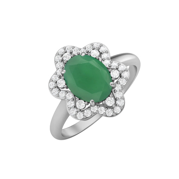 Oval Shaped Green Onyx Wedding 925 Sterling Silver Shank Ring