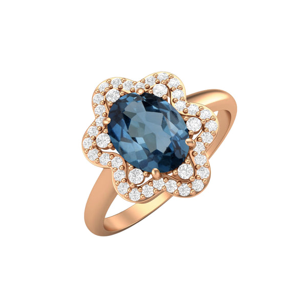 Art Deco London Blue Topaz Wedding 925 Sterling Silver Ring