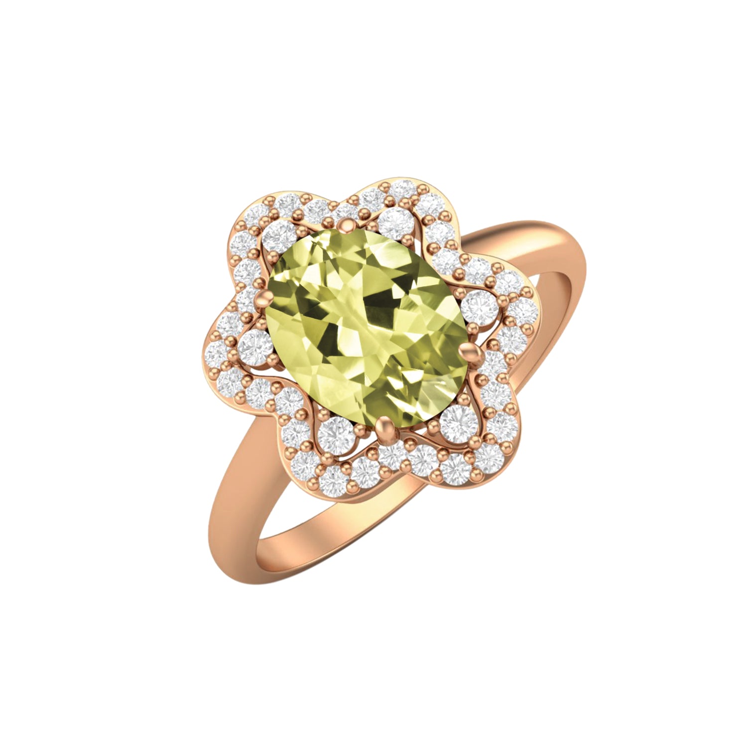 Lemon Quartz Halo Ring – Sterling Silver