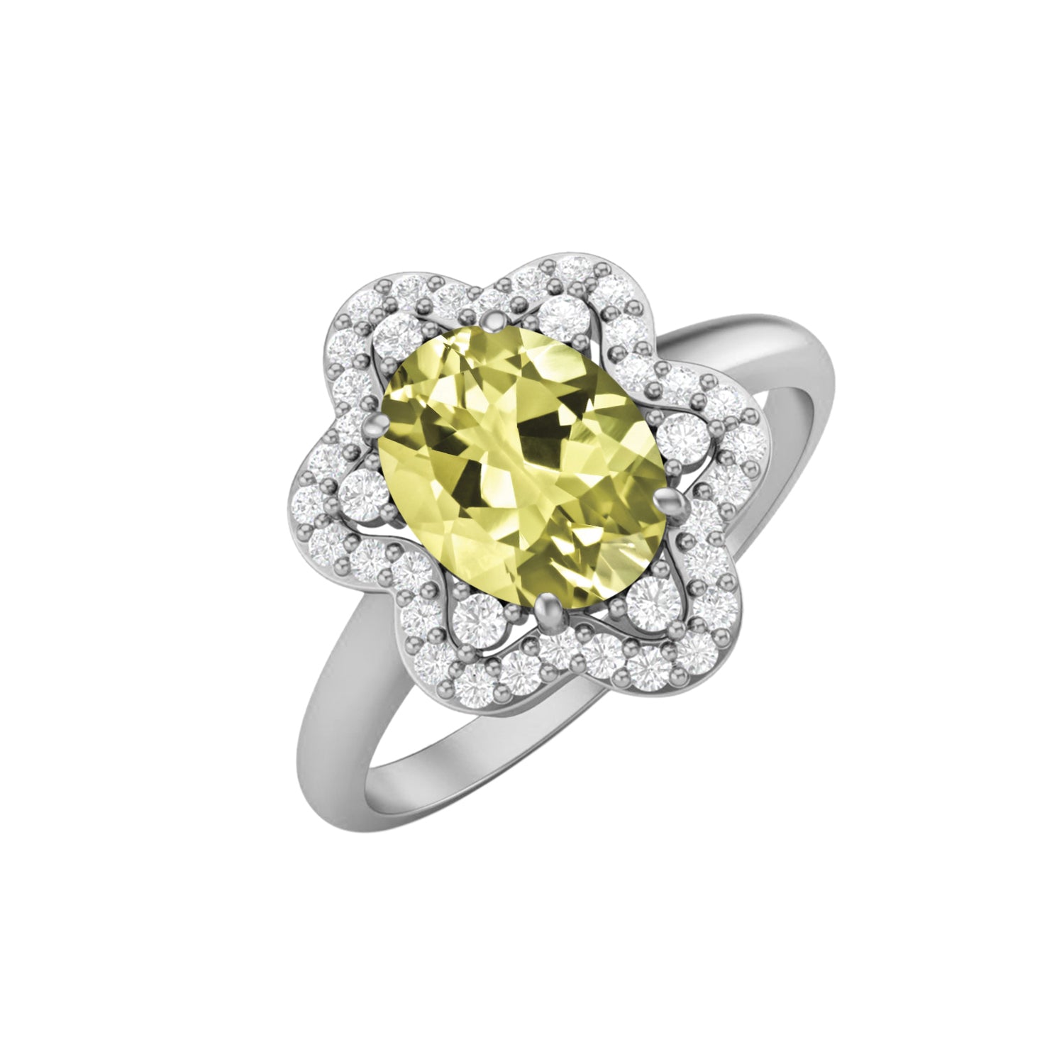 Lemon Quartz Halo Ring – Sterling Silver