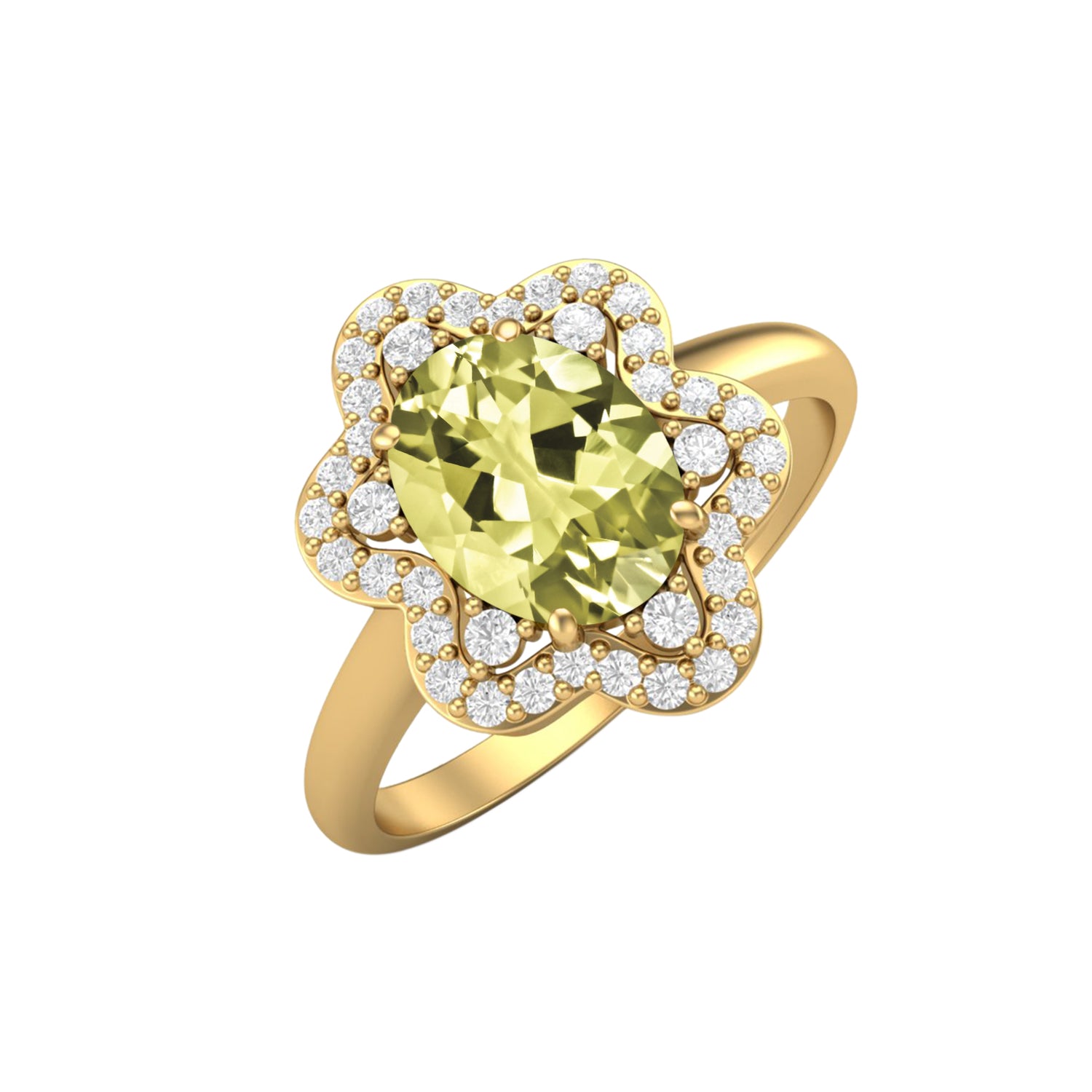 Lemon Quartz Halo Ring – Sterling Silver