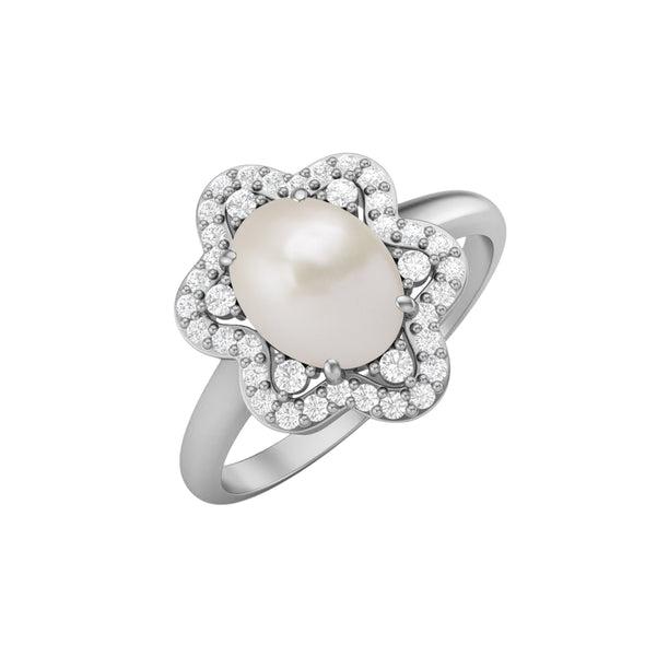 Natural Pearl Stone Wedding Ring 925 Sterling Silver Oval Shape Ring