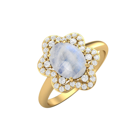Rainbow Moonstone Wedding Ring For Women 925 Sterling Silver Oval Ring