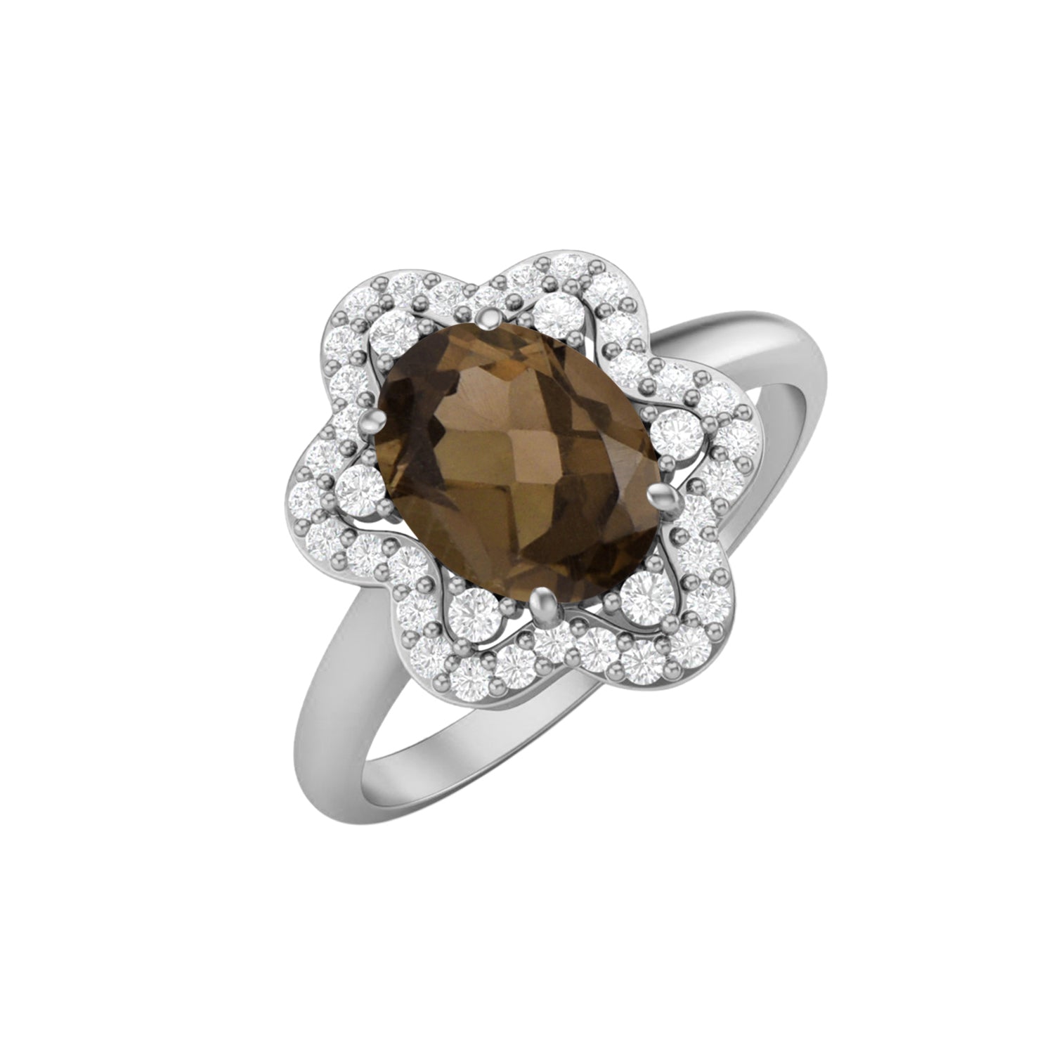 Anello nuziale in quarzo fumé naturale, anello con pietra preziosa marrone di forma ovale