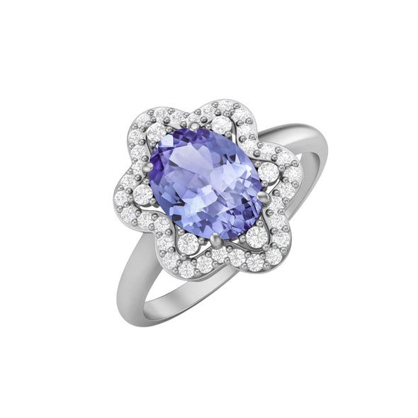 925 Sterling Silver Tanzanite Wedding Ring Oval Shaped Bridal Ring