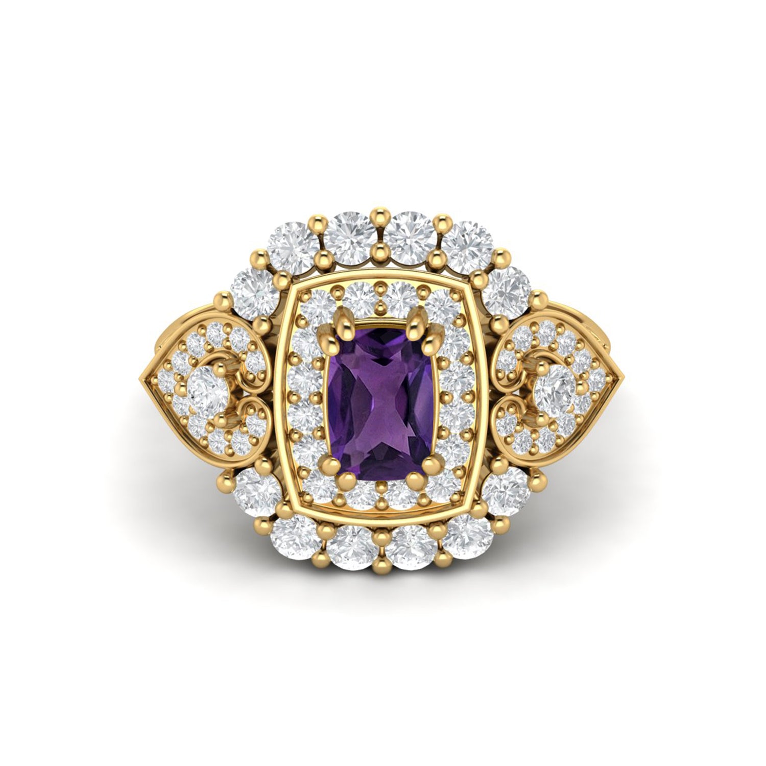 Amethyst Vintage Halo Scroll Design Ring – Sterling Silver