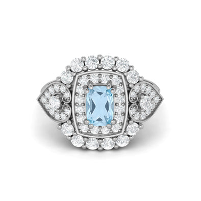 Art Deco Blue Topaz Engagement Ring oval Shaped Topaz Bridal Ring