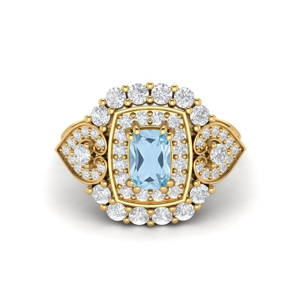 Art Deco Blue Topaz Engagement Ring oval Shaped Topaz Bridal Ring