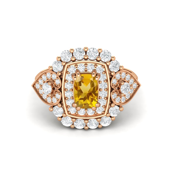 925 Sterling Silver Citrine Promise Ring Art Deco Wedding Ring