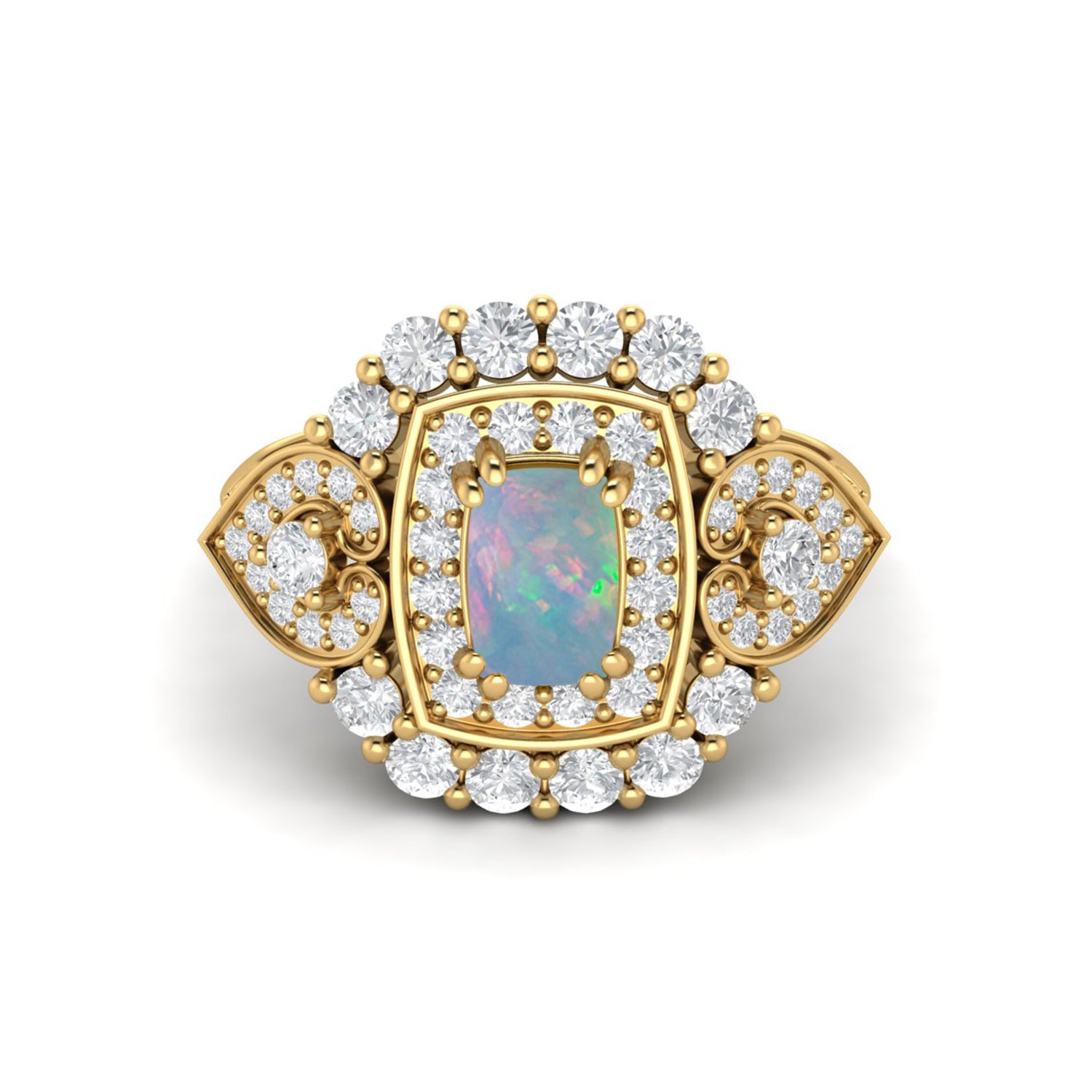Opal Cushion Halo Statement Ring - Sterling Silver