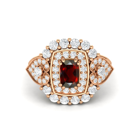 Natural Garnet Wedding Ring Vintage Oval Shaped Red Stone Bridal Gift Ring