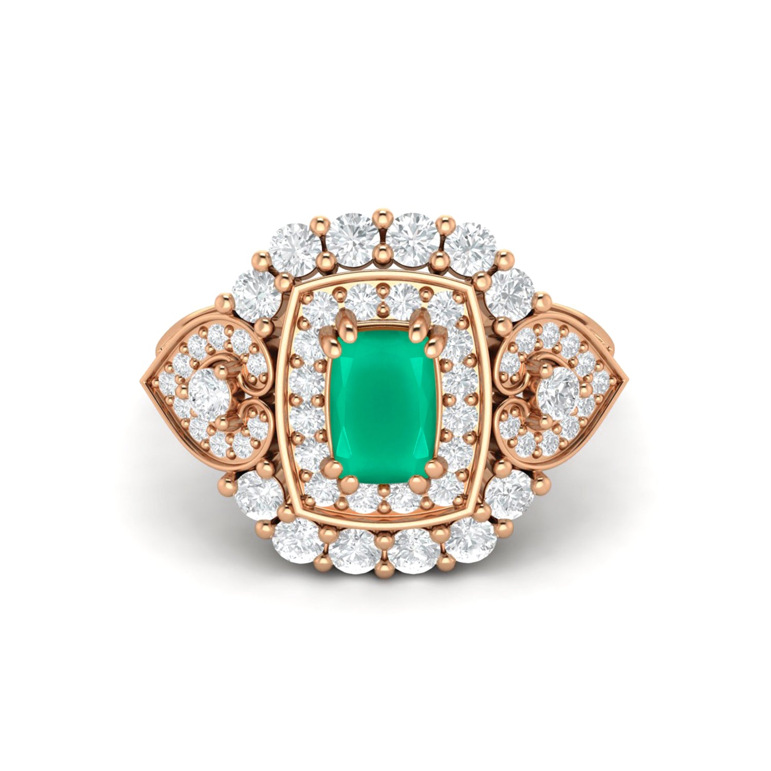 925 Sterling Silver Green Onyx Wedding Ring Women Halo Ring