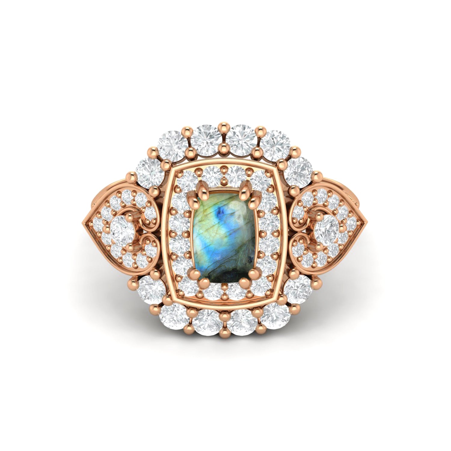 Natural Labradorite Promise Ring 925 Sterling Silver Wedding Ring
