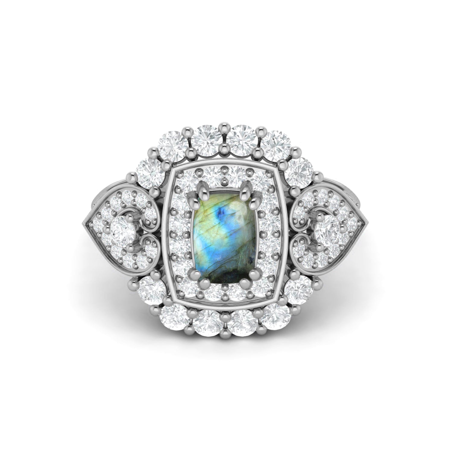 Natural Labradorite Promise Ring 925 Sterling Silver Wedding Ring