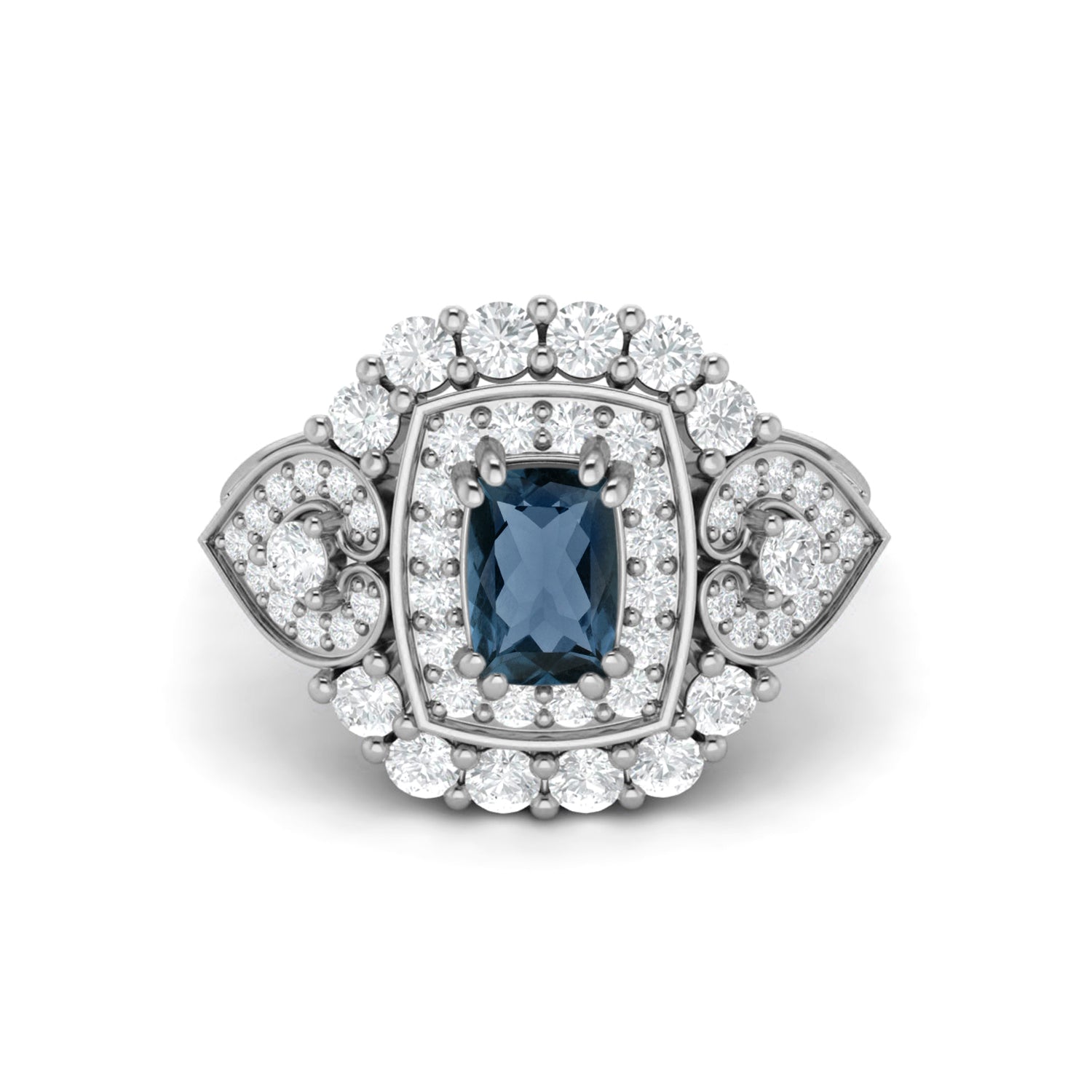 London Blue Topaz Vintage Halo Scroll Design Ring – Sterling Silver