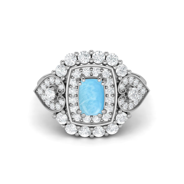 Oval Shaped Larimar Engagement Ring 925 Silver Wedding Ring