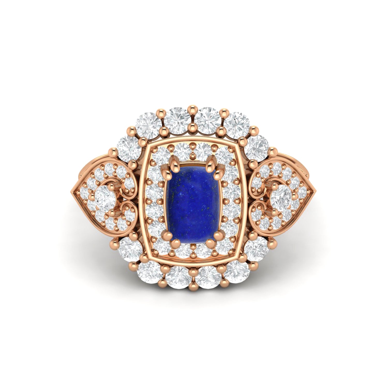 Lapis Lazuli Cushion Halo Statement Ring - Sterling Silver