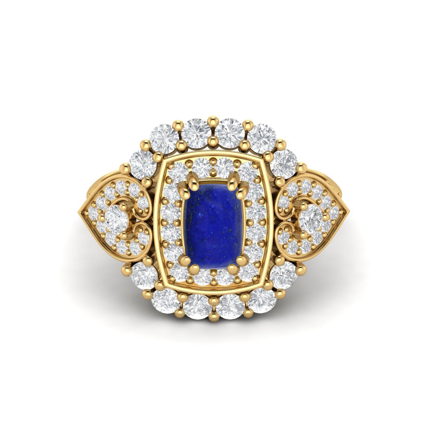 Lapis Lazuli Cushion Halo Statement Ring - Sterling Silver