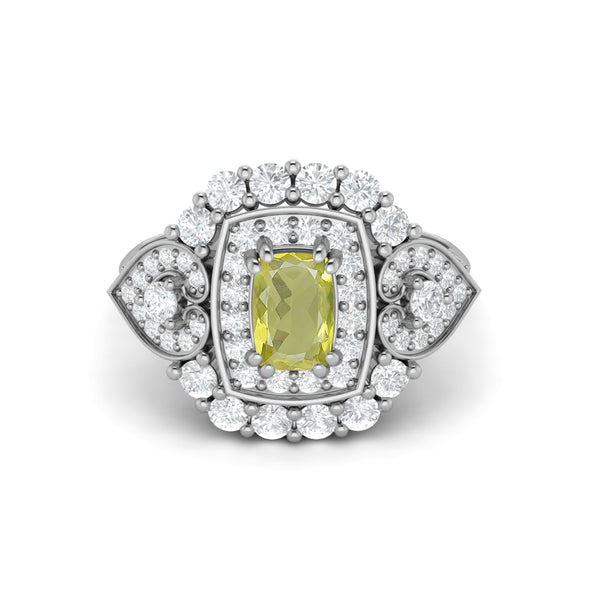 925 Sterling Silver Lemon Quartz Bridal Promise Ring Art Deco Wedding Ring