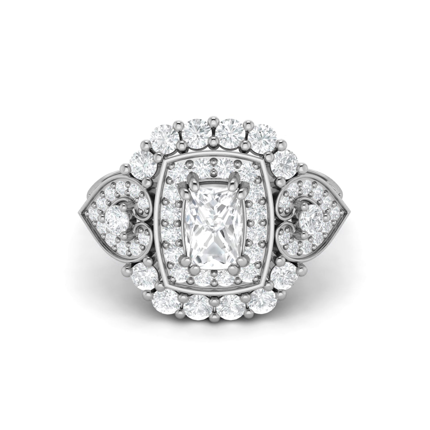 Moissanite Cushion Halo Ring – Sterling Silver