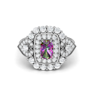 925 Sterling Silver Mystic Topaz Wedding Ring Art Deco Bio Color Stone Ring