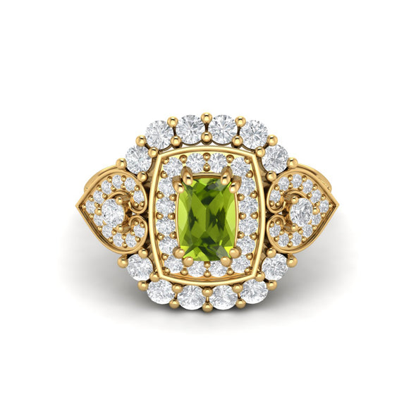 Art Deco Peridot Engagement Ring Vintage Style Wedding Ring