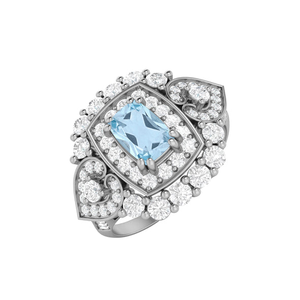 Art Deco Blue Topaz Engagement Ring oval Shaped Topaz Bridal Ring